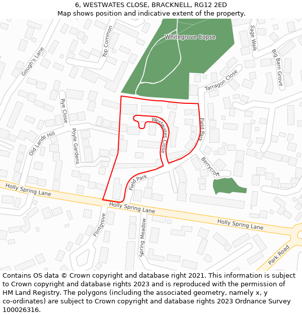 6, WESTWATES CLOSE, BRACKNELL, RG12 2ED: Location map and indicative extent of plot