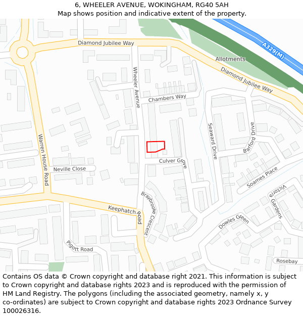 6, WHEELER AVENUE, WOKINGHAM, RG40 5AH: Location map and indicative extent of plot