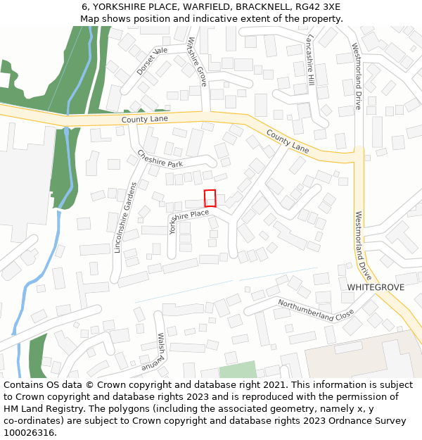 6, YORKSHIRE PLACE, WARFIELD, BRACKNELL, RG42 3XE: Location map and indicative extent of plot