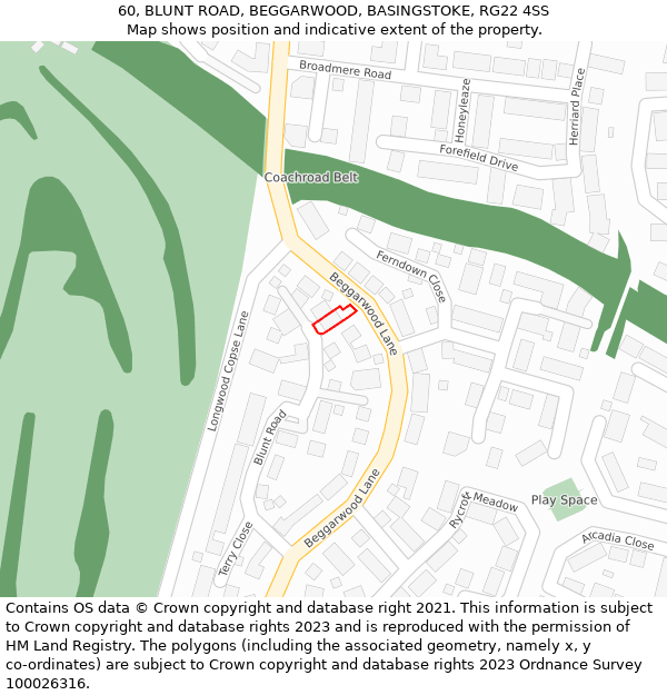 60, BLUNT ROAD, BEGGARWOOD, BASINGSTOKE, RG22 4SS: Location map and indicative extent of plot