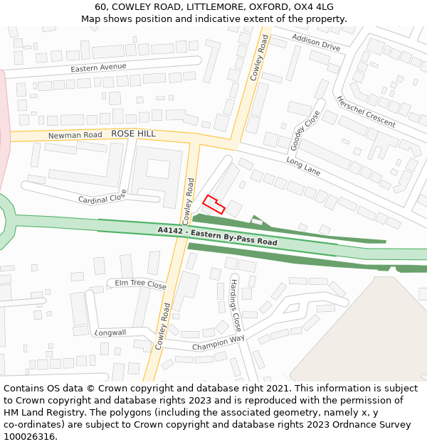 60, COWLEY ROAD, LITTLEMORE, OXFORD, OX4 4LG: Location map and indicative extent of plot