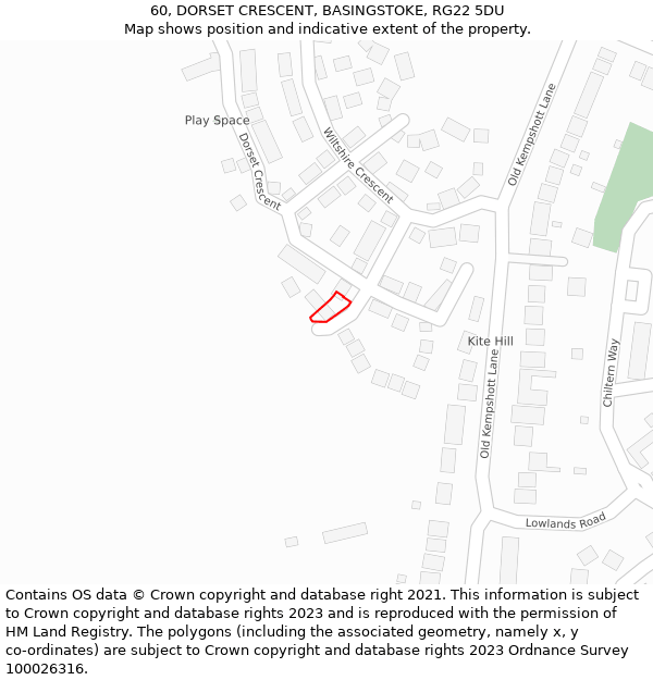60, DORSET CRESCENT, BASINGSTOKE, RG22 5DU: Location map and indicative extent of plot