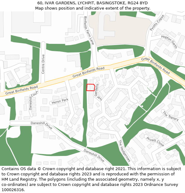 60, IVAR GARDENS, LYCHPIT, BASINGSTOKE, RG24 8YD: Location map and indicative extent of plot