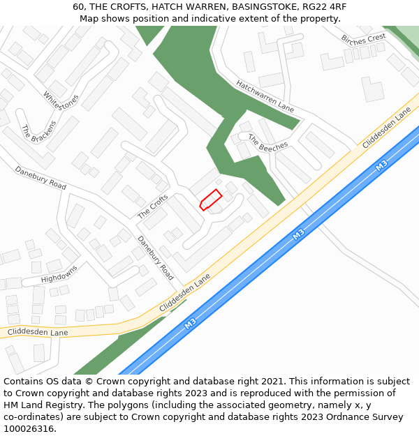 60, THE CROFTS, HATCH WARREN, BASINGSTOKE, RG22 4RF: Location map and indicative extent of plot