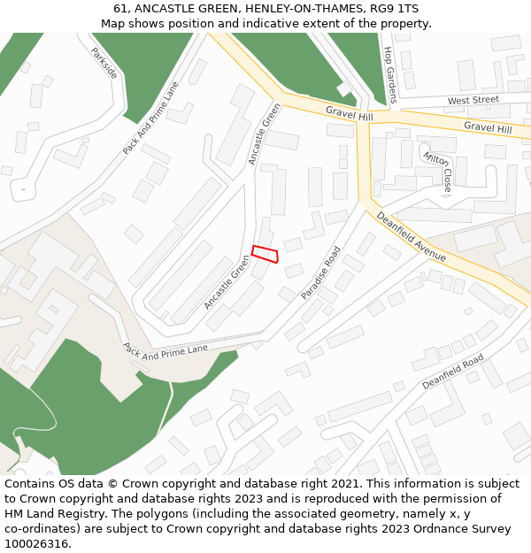 61, ANCASTLE GREEN, HENLEY-ON-THAMES, RG9 1TS: Location map and indicative extent of plot