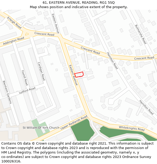 61, EASTERN AVENUE, READING, RG1 5SQ: Location map and indicative extent of plot