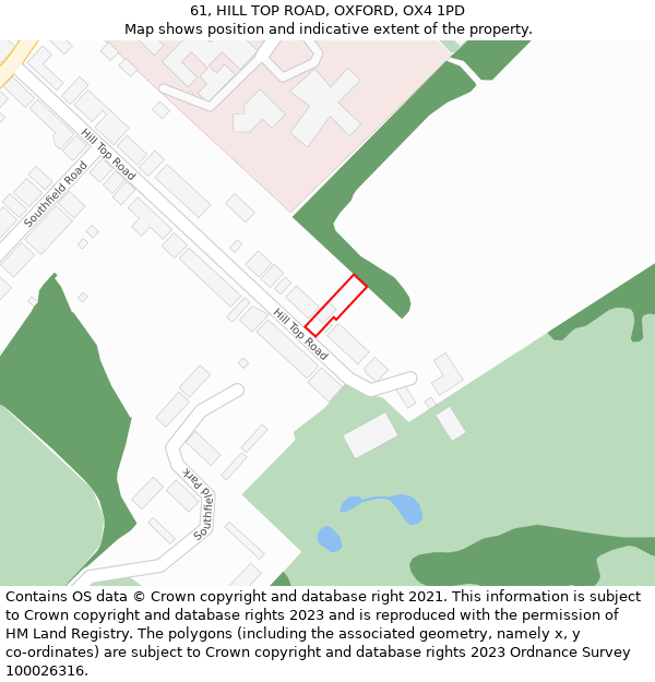 61, HILL TOP ROAD, OXFORD, OX4 1PD: Location map and indicative extent of plot