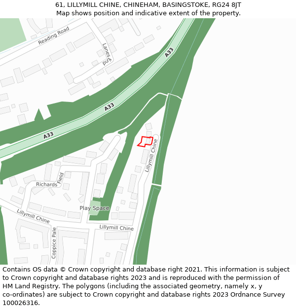 61, LILLYMILL CHINE, CHINEHAM, BASINGSTOKE, RG24 8JT: Location map and indicative extent of plot