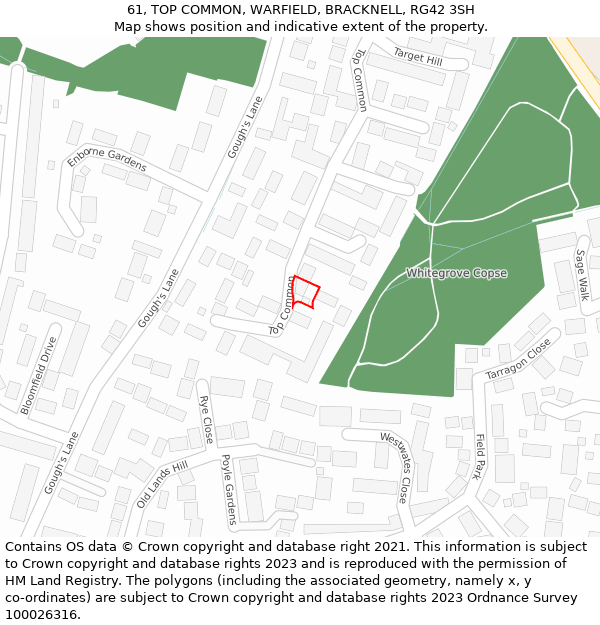 61, TOP COMMON, WARFIELD, BRACKNELL, RG42 3SH: Location map and indicative extent of plot