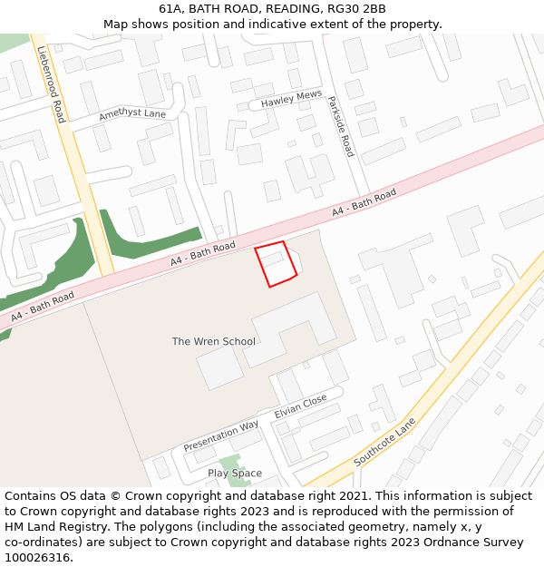 61A, BATH ROAD, READING, RG30 2BB: Location map and indicative extent of plot