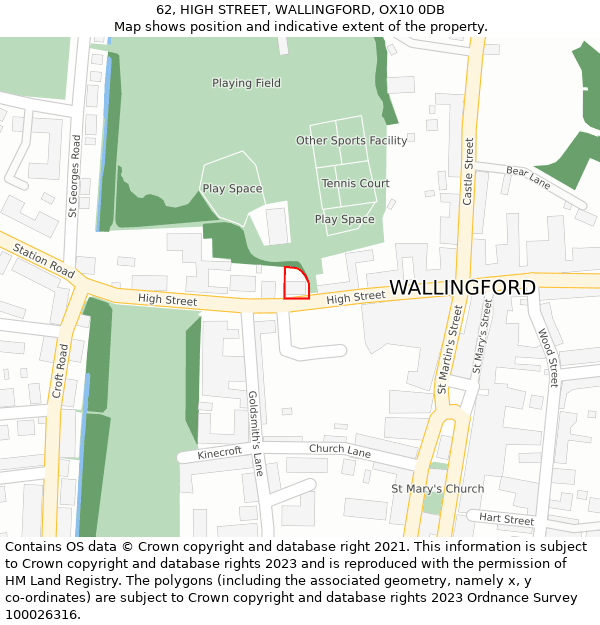 62, HIGH STREET, WALLINGFORD, OX10 0DB: Location map and indicative extent of plot