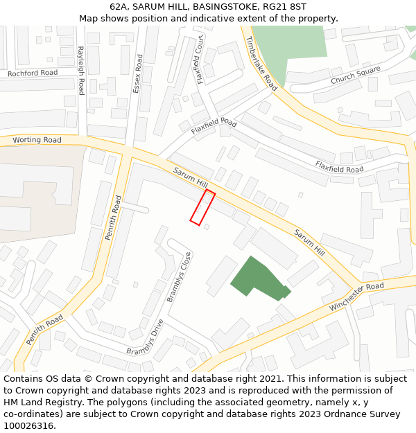 62A, SARUM HILL, BASINGSTOKE, RG21 8ST: Location map and indicative extent of plot