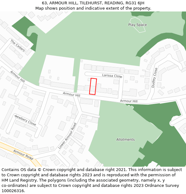 63, ARMOUR HILL, TILEHURST, READING, RG31 6JH: Location map and indicative extent of plot