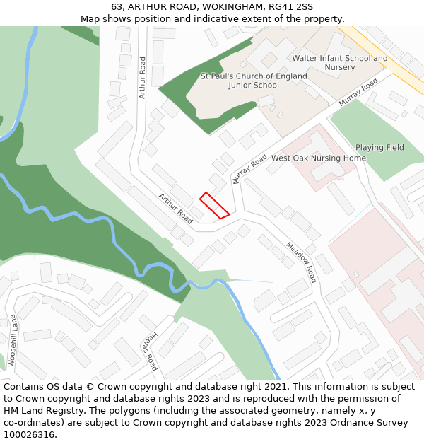 63, ARTHUR ROAD, WOKINGHAM, RG41 2SS: Location map and indicative extent of plot