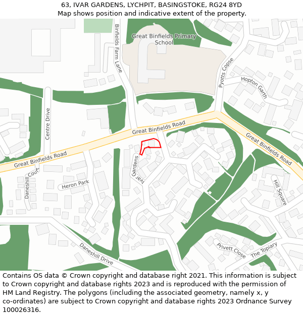 63, IVAR GARDENS, LYCHPIT, BASINGSTOKE, RG24 8YD: Location map and indicative extent of plot