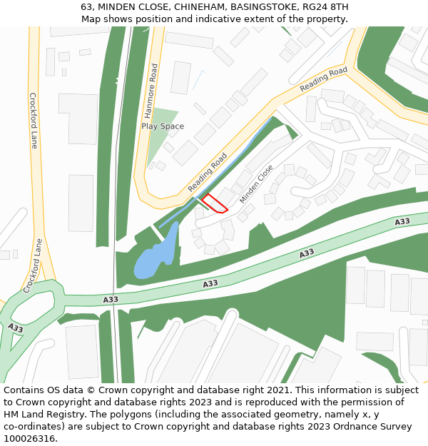 63, MINDEN CLOSE, CHINEHAM, BASINGSTOKE, RG24 8TH: Location map and indicative extent of plot