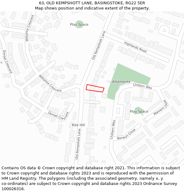 63, OLD KEMPSHOTT LANE, BASINGSTOKE, RG22 5ER: Location map and indicative extent of plot