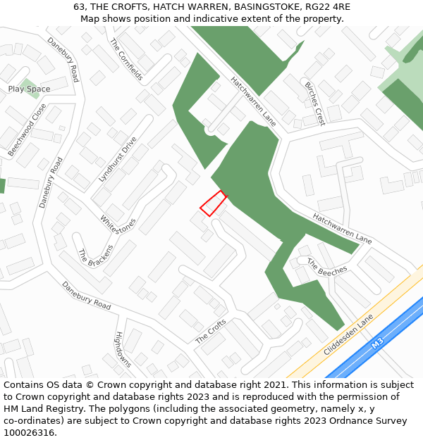 63, THE CROFTS, HATCH WARREN, BASINGSTOKE, RG22 4RE: Location map and indicative extent of plot