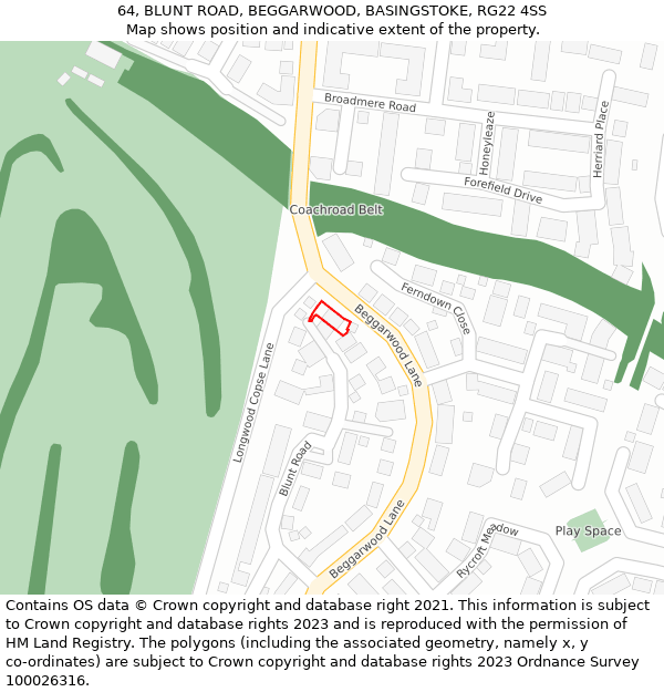 64, BLUNT ROAD, BEGGARWOOD, BASINGSTOKE, RG22 4SS: Location map and indicative extent of plot