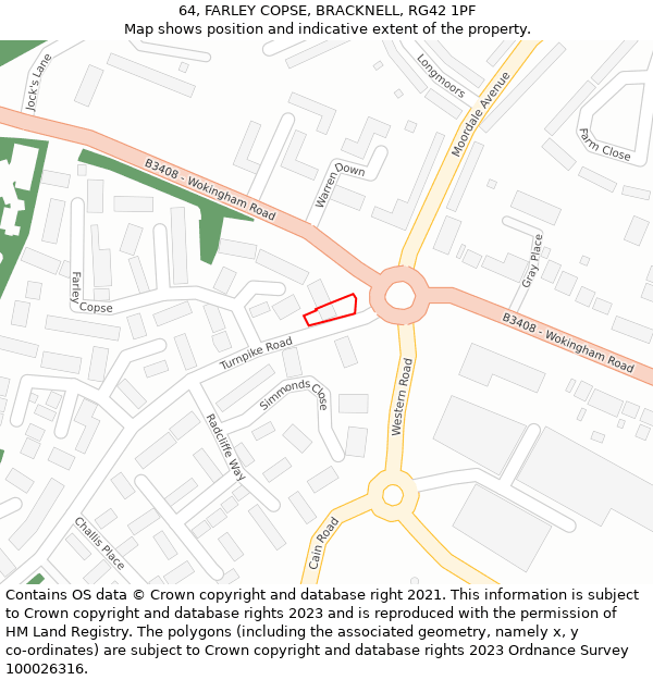 64, FARLEY COPSE, BRACKNELL, RG42 1PF: Location map and indicative extent of plot