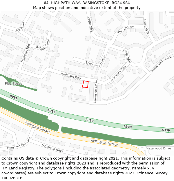 64, HIGHPATH WAY, BASINGSTOKE, RG24 9SU: Location map and indicative extent of plot