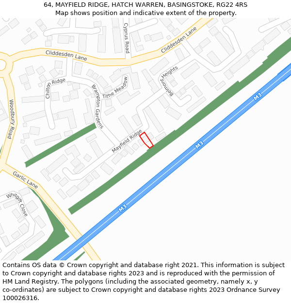 64, MAYFIELD RIDGE, HATCH WARREN, BASINGSTOKE, RG22 4RS: Location map and indicative extent of plot