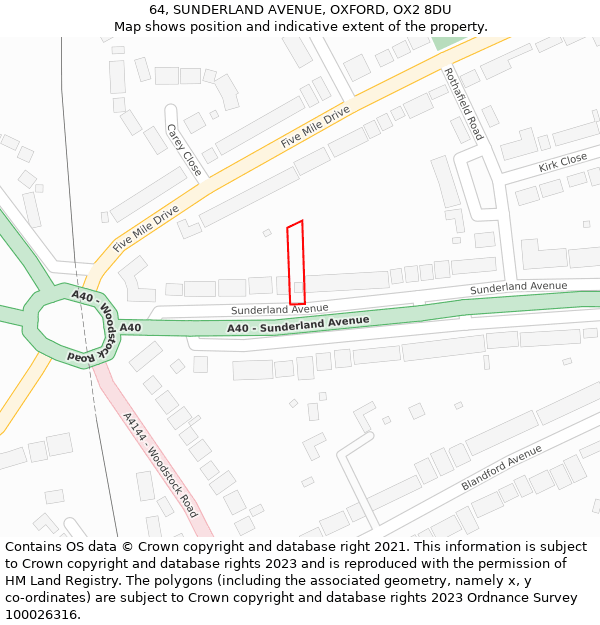 64, SUNDERLAND AVENUE, OXFORD, OX2 8DU: Location map and indicative extent of plot