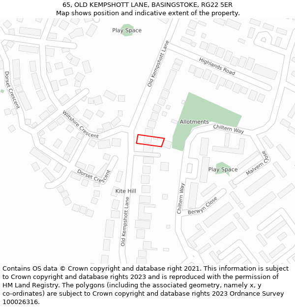 65, OLD KEMPSHOTT LANE, BASINGSTOKE, RG22 5ER: Location map and indicative extent of plot