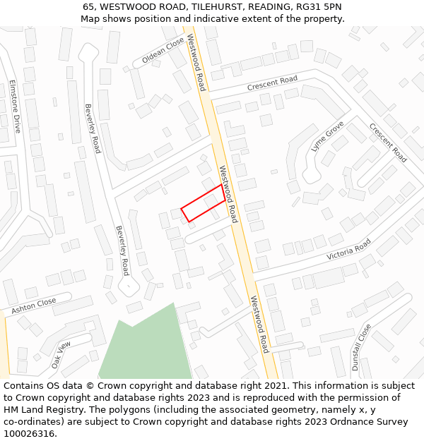 65, WESTWOOD ROAD, TILEHURST, READING, RG31 5PN: Location map and indicative extent of plot
