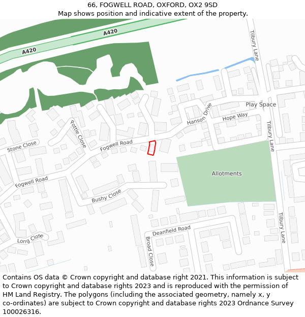 66, FOGWELL ROAD, OXFORD, OX2 9SD: Location map and indicative extent of plot