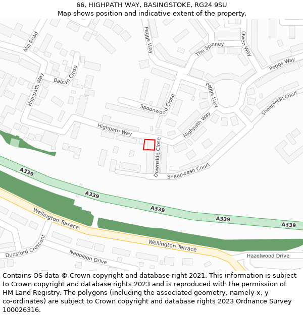 66, HIGHPATH WAY, BASINGSTOKE, RG24 9SU: Location map and indicative extent of plot