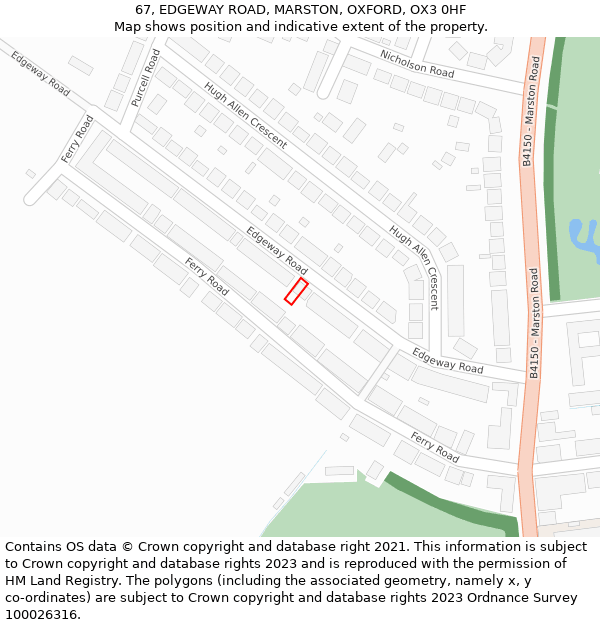 67, EDGEWAY ROAD, MARSTON, OXFORD, OX3 0HF: Location map and indicative extent of plot