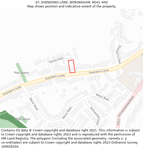 67, EVENDONS LANE, WOKINGHAM, RG41 4AD: Location map and indicative extent of plot