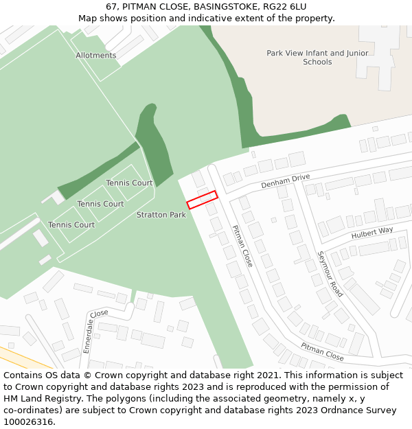 67, PITMAN CLOSE, BASINGSTOKE, RG22 6LU: Location map and indicative extent of plot