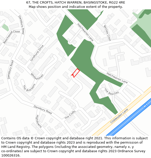 67, THE CROFTS, HATCH WARREN, BASINGSTOKE, RG22 4RE: Location map and indicative extent of plot