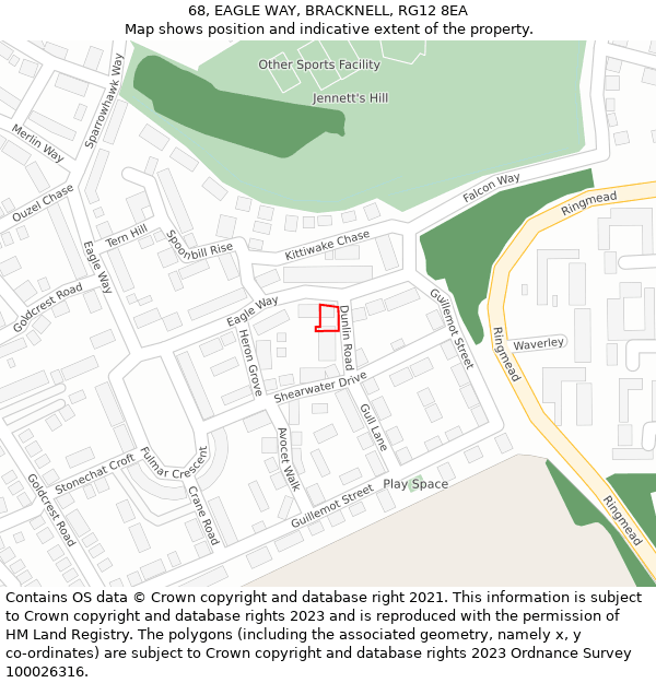 68, EAGLE WAY, BRACKNELL, RG12 8EA: Location map and indicative extent of plot