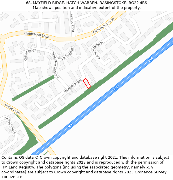 68, MAYFIELD RIDGE, HATCH WARREN, BASINGSTOKE, RG22 4RS: Location map and indicative extent of plot