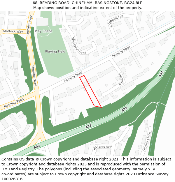 68, READING ROAD, CHINEHAM, BASINGSTOKE, RG24 8LP: Location map and indicative extent of plot