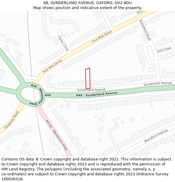68, SUNDERLAND AVENUE, OXFORD, OX2 8DU: Location map and indicative extent of plot