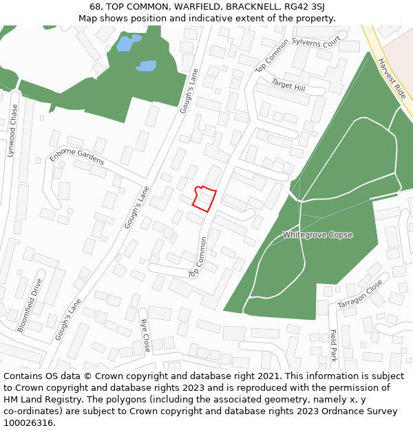 68, TOP COMMON, WARFIELD, BRACKNELL, RG42 3SJ: Location map and indicative extent of plot