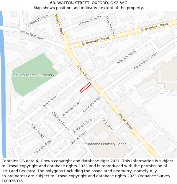 68, WALTON STREET, OXFORD, OX2 6AG: Location map and indicative extent of plot