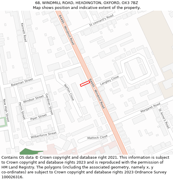 68, WINDMILL ROAD, HEADINGTON, OXFORD, OX3 7BZ: Location map and indicative extent of plot