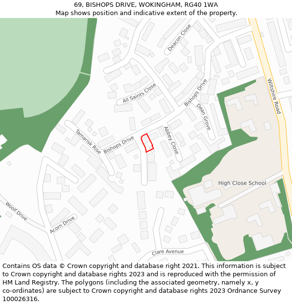 69, BISHOPS DRIVE, WOKINGHAM, RG40 1WA: Location map and indicative extent of plot