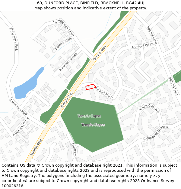 69, DUNFORD PLACE, BINFIELD, BRACKNELL, RG42 4UJ: Location map and indicative extent of plot