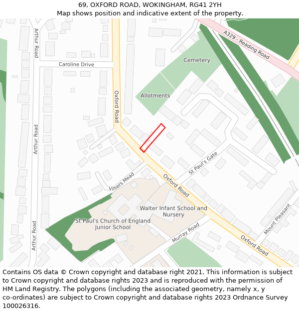 69, OXFORD ROAD, WOKINGHAM, RG41 2YH: Location map and indicative extent of plot