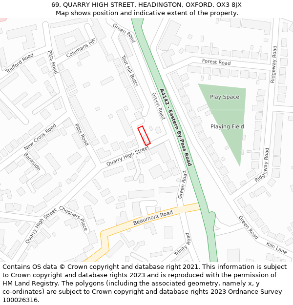 69, QUARRY HIGH STREET, HEADINGTON, OXFORD, OX3 8JX: Location map and indicative extent of plot