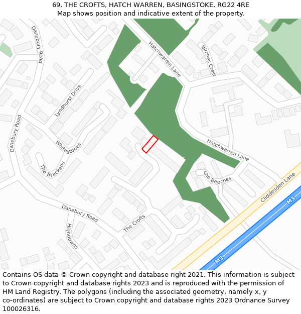 69, THE CROFTS, HATCH WARREN, BASINGSTOKE, RG22 4RE: Location map and indicative extent of plot