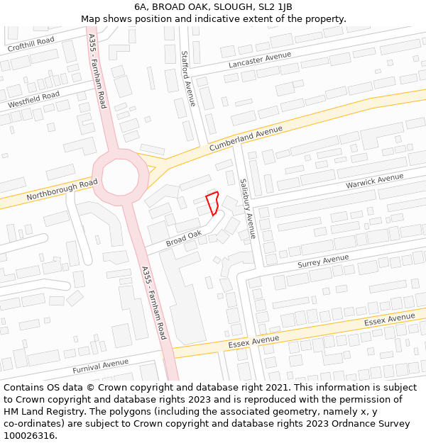 6A, BROAD OAK, SLOUGH, SL2 1JB: Location map and indicative extent of plot