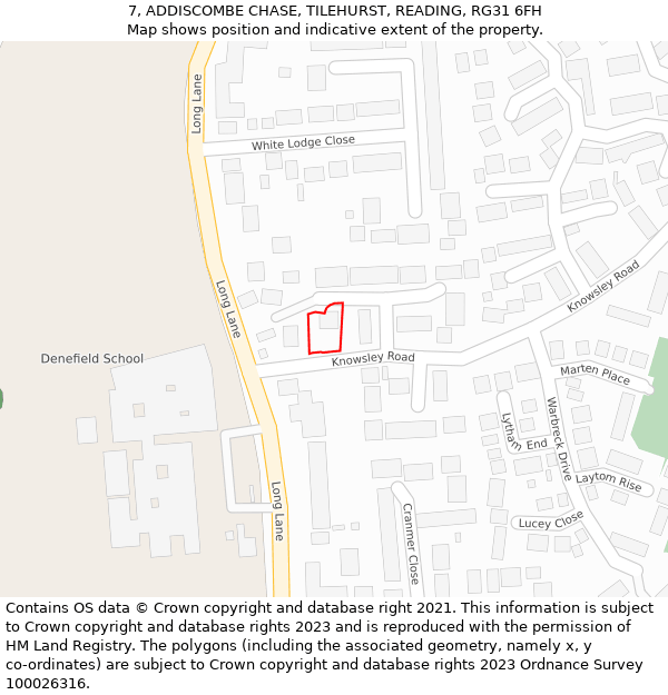 7, ADDISCOMBE CHASE, TILEHURST, READING, RG31 6FH: Location map and indicative extent of plot