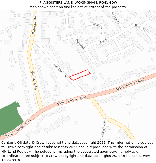 7, AGGISTERS LANE, WOKINGHAM, RG41 4DW: Location map and indicative extent of plot
